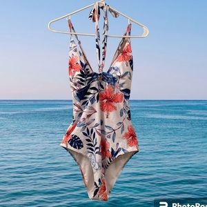 NWOT Cupshe Bathing Suit One Piece Floral Pink Blue White WM SZ XL Nice!🏊♀️🩱
